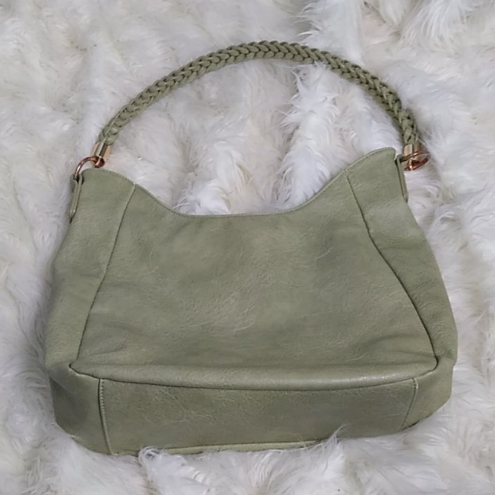 Miztique Sage Green Braided Strap Shoulder Bag Gold Zip Hobo Purse OS